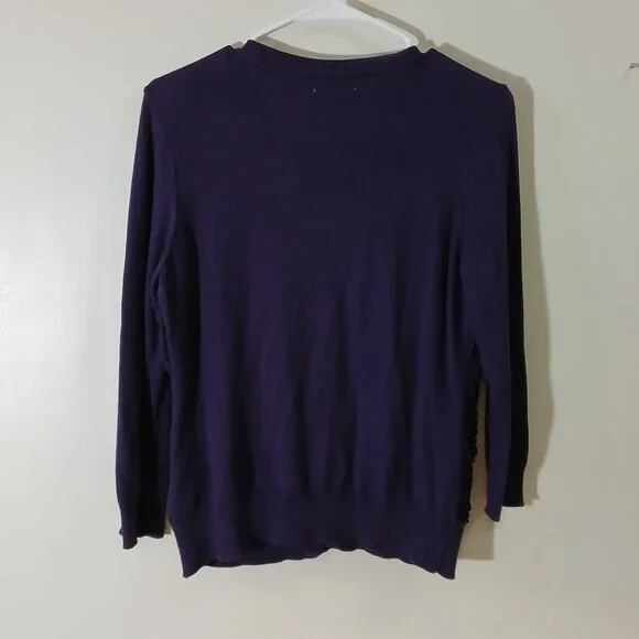 New York & Co. dark plum sweater with ruffled rosette pattern - medium - Picture 2 of 7